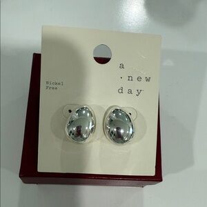A New Day Shiny Silver Oval Earrings